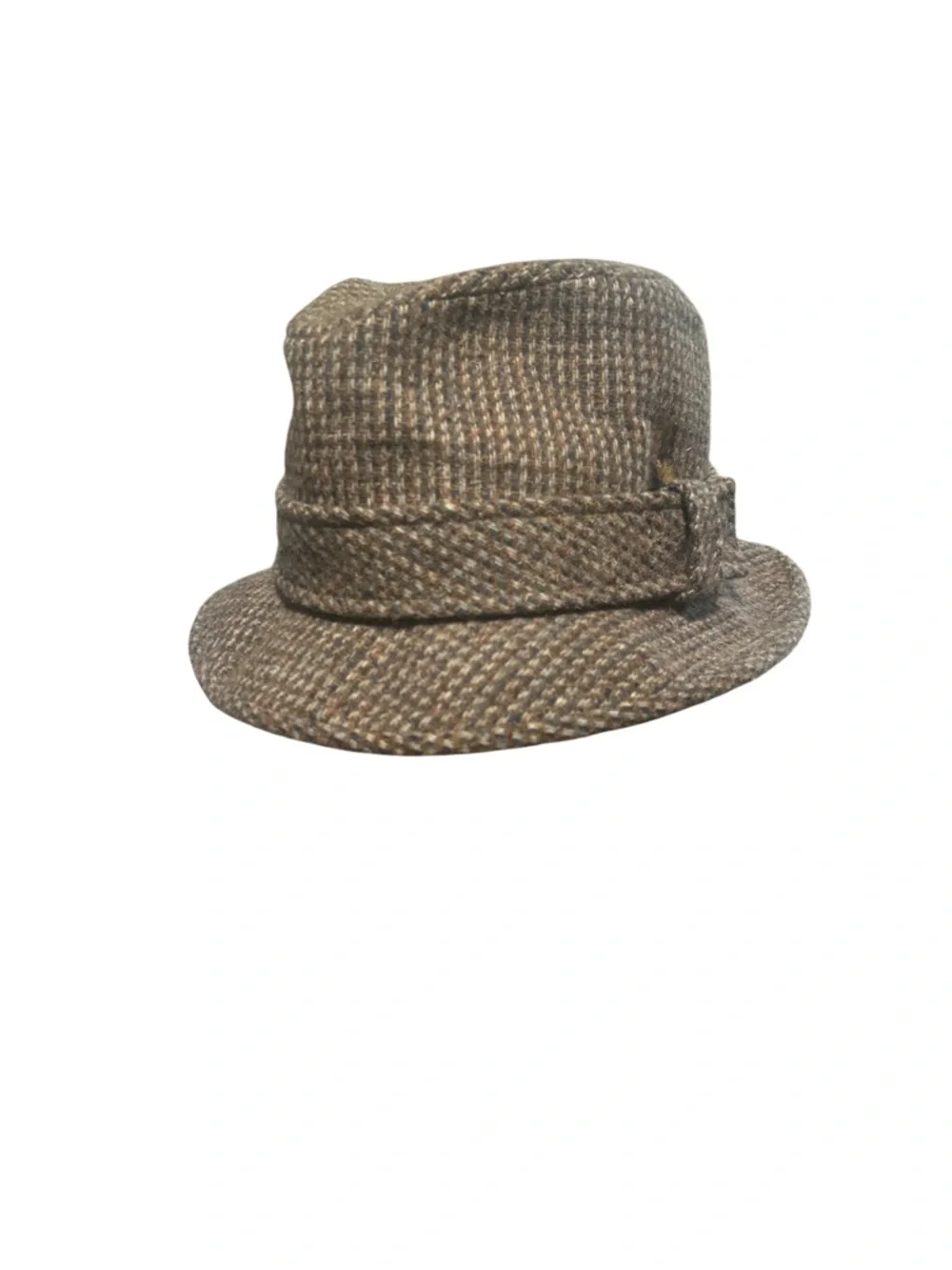 Vintage Pendleton Brown Tweed Wool Fedora Hat Feather Heritage